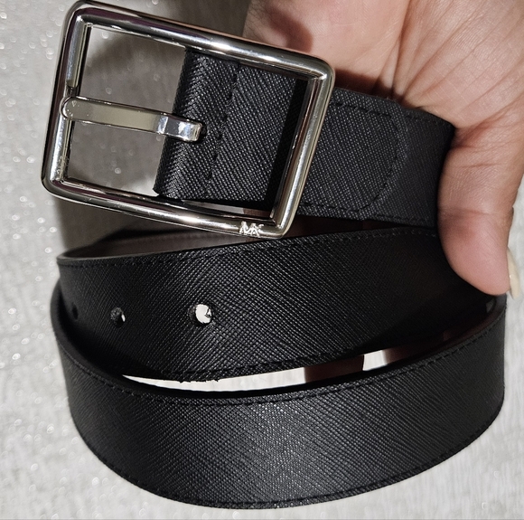 Michael Kors Black Leather Belt with Silver Buckle - Picture 1 of 6
